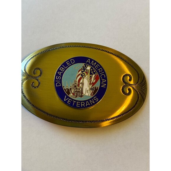 Disabled American Veterans Brass Belt Buckle With Etched Design & Colorful Emble - Picture 1 of 8